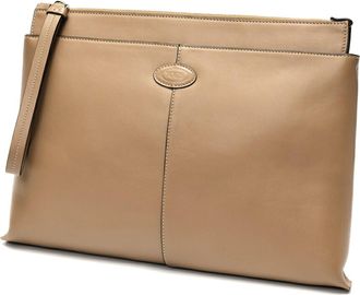 Tod's Beige Leather Clutch Bag Pouch (Pre-Owned)