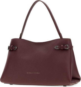 Brunello Cucinelli Womens Scottish Red Deer Leather Shoulder Bag Purple