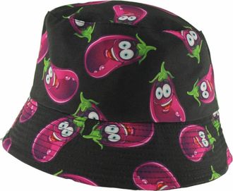Generic Unisex Kids Reversible Packable Summer Printed Bucket Hat in Aubergines Black, Size: One Size