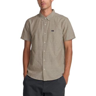 Rvca Thatll Do Slim Fit Solid Short Sleeve Cotton Button-Down Shirt in Sand at Nordstrom, Size Xx-Large