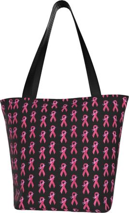 AOOEDM Breast Cancer Ribbon Pink Dragonfly Reusable Tote Bag Women Casual Handbag Shoulder Bags for Shopping Groceries Travel Outdoors