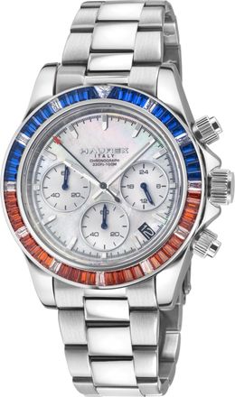 Haurex Italy:Arcobaleno 316L Stainless Steel Case, Blue/Orange Bezel, White Dial, Stainless steel Bracelet Watch