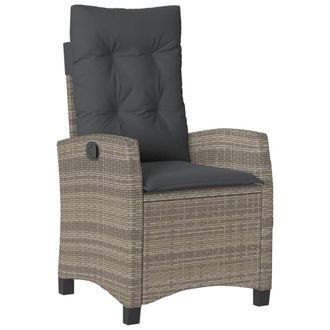 vidaXL Sill&oacute;n Reclinable De Jard&iacute;n Con Cojines Rat&aacute;n Sint&eacute;tico Gris Vidaxl