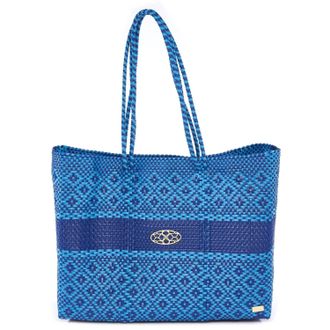 Lola's Bag Womens Travel Handmade Aztec Stripe Tote Bag With Clutch In Blue/light Blue
