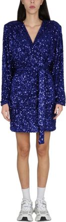 Rotate Jurk met V-hals en pailletten - Dames - Feestkleedjes - Blauw - XS - Pailletten - Kleedjes