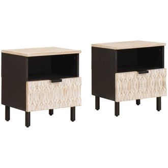 vidaXL Bedside Cabinet 2 pcs White 40 x 33 x 46 cm Solid Mango Wood vidaXL