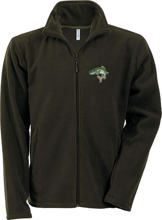 Bang Tidy Clothing Trout Fishing Fleece Jacket with Embroidered Fish Fisherman Clothing Gift Ideas Olive