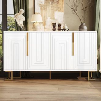 Matteo Elegant White Sideboard - Geometric Design, Gold Accents