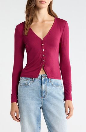 PacSun Shelby Button-Up Knit Top in Wine at Nordstrom, Size Xx-Small