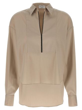 Brunello Cucinelli V-Neck Shirt Monile Shirt And Blouse Beige