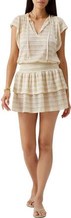 Melissa Odabash Remi Metallic Flutter Sleeve Tiered Cover-Up Minidress in Gold at Nordstrom, Size X-Small