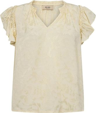 Mos Mosh Elegante Lemon Icing Jacquard Blouse - Dames - Blouses - Beige - M - Overhemden