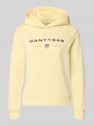 GANT Regular Fit Hoodie mit Label-Print in Pastellgelb, Gr&ouml;&szlig;e XXL