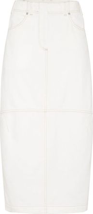 Brunello Cucinelli high-waisted denim midi skirt - women - Elastane/Cotton - 34 - White
