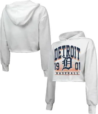 Majestic Threads Womens Majestic Threads White Detroit Tigers Cropped Have A Field Day Tri-Blend Hoodie at Nordstrom, Size Xx-Large