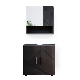 Vicco Conjunto De Muebles De Ba&ntilde;o Irma, Antracita Alto Brillo, 2 Partes, Armario Bajo 60 Cm