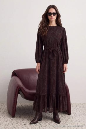 Trendyol Modest Dames Bruin Gestructureerd Maxi Lang Skater Modest Jurken