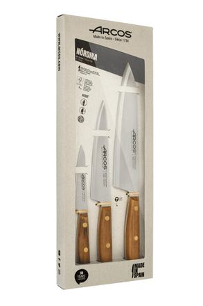 Arcos Set Coltelli 3 Pezzi In Acciaio Inossidabile Nitrum - Lama Ad Alta Precisione, Manico Ergonomico In Poliossimetilene Pom - Serie Nordika, Colore Marro