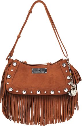 True Religion Vintage Dangle Fringe Hobo Bag with Studded Trim and Charm Accents
