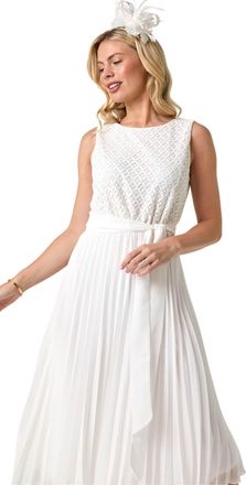 Roman Womens Petite Lace Pleat Midi Dress - Ivory - Size 16 UK