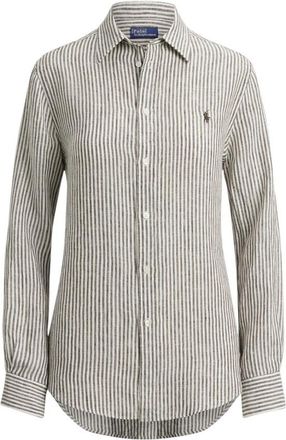 Ralph Lauren Klassiek Linnen Shirt - Dames - Overhemden - Grijs - 2XS - Linnen - Overhemden