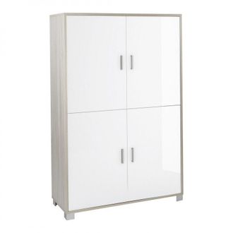 OEM Mueble De Oficina De Olmo Blanco Brillo Con Cuatro Puertas Y Estantes 107x41x H162 Cm