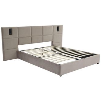 Vente-Unique Vente-unique - Letto con contenitore 160 x 200 cm con testata e lampada integrata Velluto Tortora - sareto