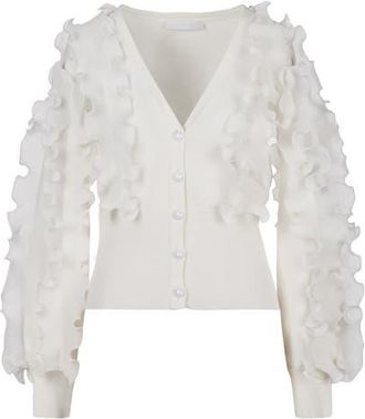 Anne Fontaine Womens Ciline Black Long Sleeve Ruffle Cardigan in White at Nordstrom, Size 38