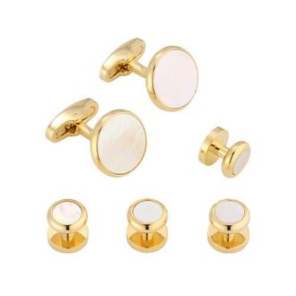 Link Up Classic Round Gold Plated Gemstone Cufflinks And Tuxedo Studs in White/gold at Nordstrom