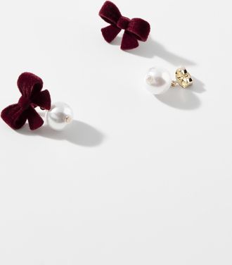 Simons Womens Pearly bead and velvet bow earrings