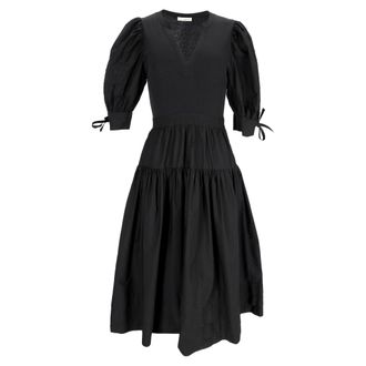Ulla Johnson Cintia Puffed Sleeve Midi Dress in Black Cotton