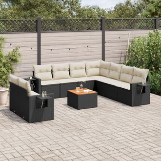 vidaXL Vidaxl - Set De Sof&aacute;s De Jard&iacute;n 10 Pzas Cojines Rat&aacute;n Sint&eacute;tico Negro