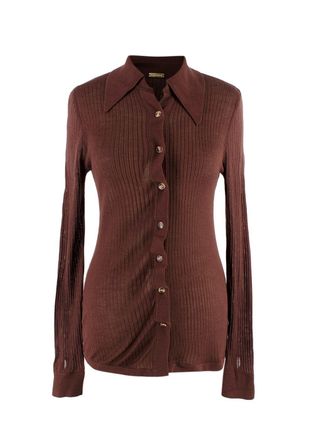 Dodo Bar Or Chocolate Brown Paya Ribbed Silk Shirt Size XS