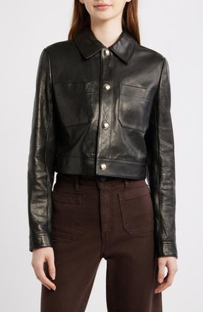 Frame Denim The Small Crop Leather Jacket in Black at Nordstrom, Size X-Small
