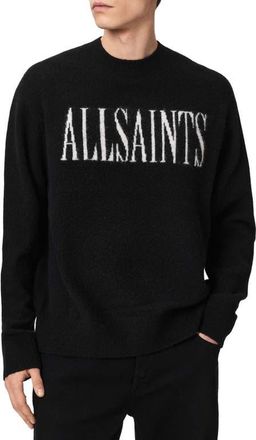 AllSaints Stamp Logo Intarsia Crewneck Sweater in Black at Nordstrom, Size Xx-Large