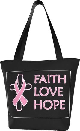 AOOEDM Tote Bag Faith Love Hope Breast Cancer Ribbon Shopping Bags Small Reusable Market Bag Beach Tote Bags Travel Totes