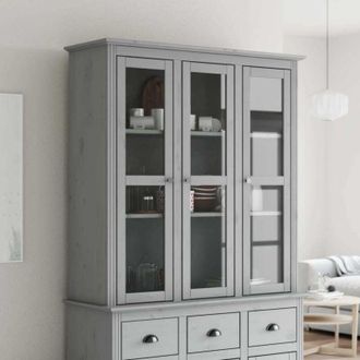 vidaXL Mobile con Ante in Vetro bodo in Legno Massello di Pino Grigio - Vidaxl