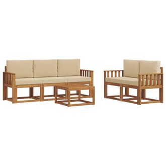 vidaXL Conjunto De Sof&aacute;s De Exterior Con Coj&iacute;n 6 Pcs Natural Y Beige Vidaxl