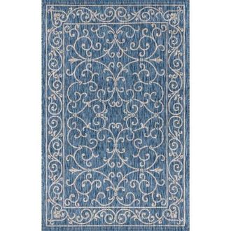 Jonathan Y Designs Charleston Vintage Filigree Textured Weave Indoor/Outdoor Area Rug in Navy/gray at Nordstrom, Size 4Ft 0In X 6Ft 0In