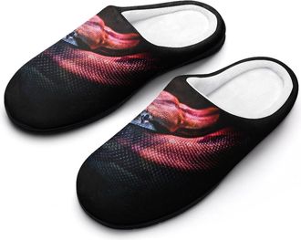 Generic Red Snake Mens Slippers Slip On Comfortable Fleece Cotton House Shoes Winter