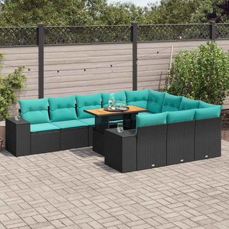 vidaXL Vidaxl Set De Sof&aacute;s De Jard&iacute;n 11 Pzas Y Cojines Rat&aacute;n Sint&eacute;tico Negro
