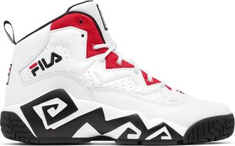 Red black and white fila shoes sales