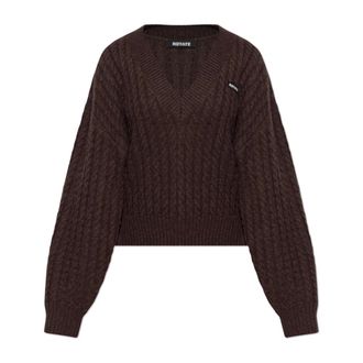 Rotate ROTATE Birger Christensen, V-neck Knitwear, female, Brown, Size: XS Wool V-Neck Sweater