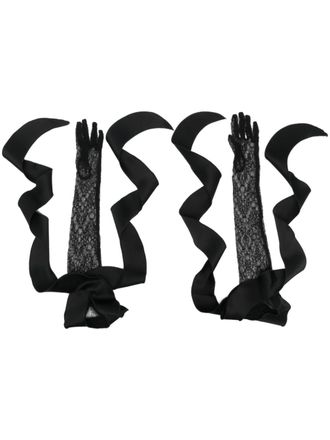DAVID KOMA lace elbow-length gloves - Black