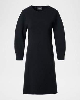 Akris Wool Crepe Long-Sleeve Mini Dress