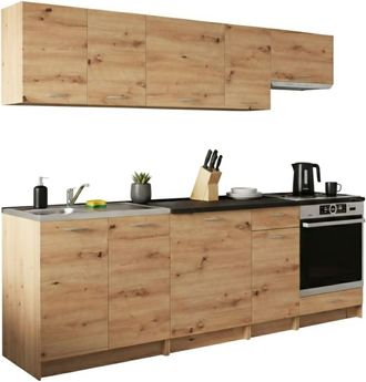 Dmora Cucina Completa Camerino, Set Compatto E Funzionale Con Ante E Cassetto, Rovere Nodi
