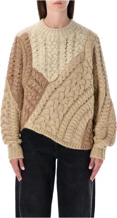 Isabel Marant Patchwork Beige Gebreide Trui Aw 25 - Dames - Ronde hals truien - Veelkleurig - S - Wol - Truien & Vesten