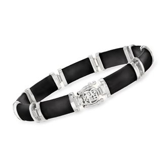 Ross-Simons Black Agate Good Fortune Bracelet in Sterling Silver