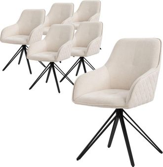 ML Design Ml-design Set 6x Silla De Comedor Giratoria Con Respaldo Y Reposabrazos Asiento Color Crema De Tela Tejida Tapizado Con Patas De Metal Sill&oacute;n Dise&ntilde;o E