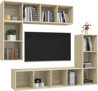 Berkfield Home Practical 4 Piece TV Cabinet Set Sonoma Oak Engineered Wood in Light Tan